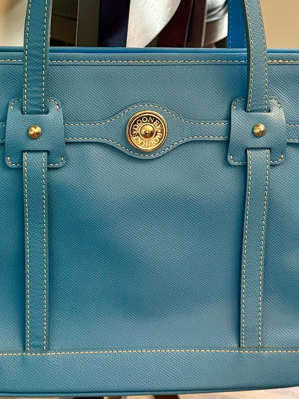 Dooney & Bourke Bright Sky Blue Saffiano
Leather Logo lock tote - Picture 7 of 13